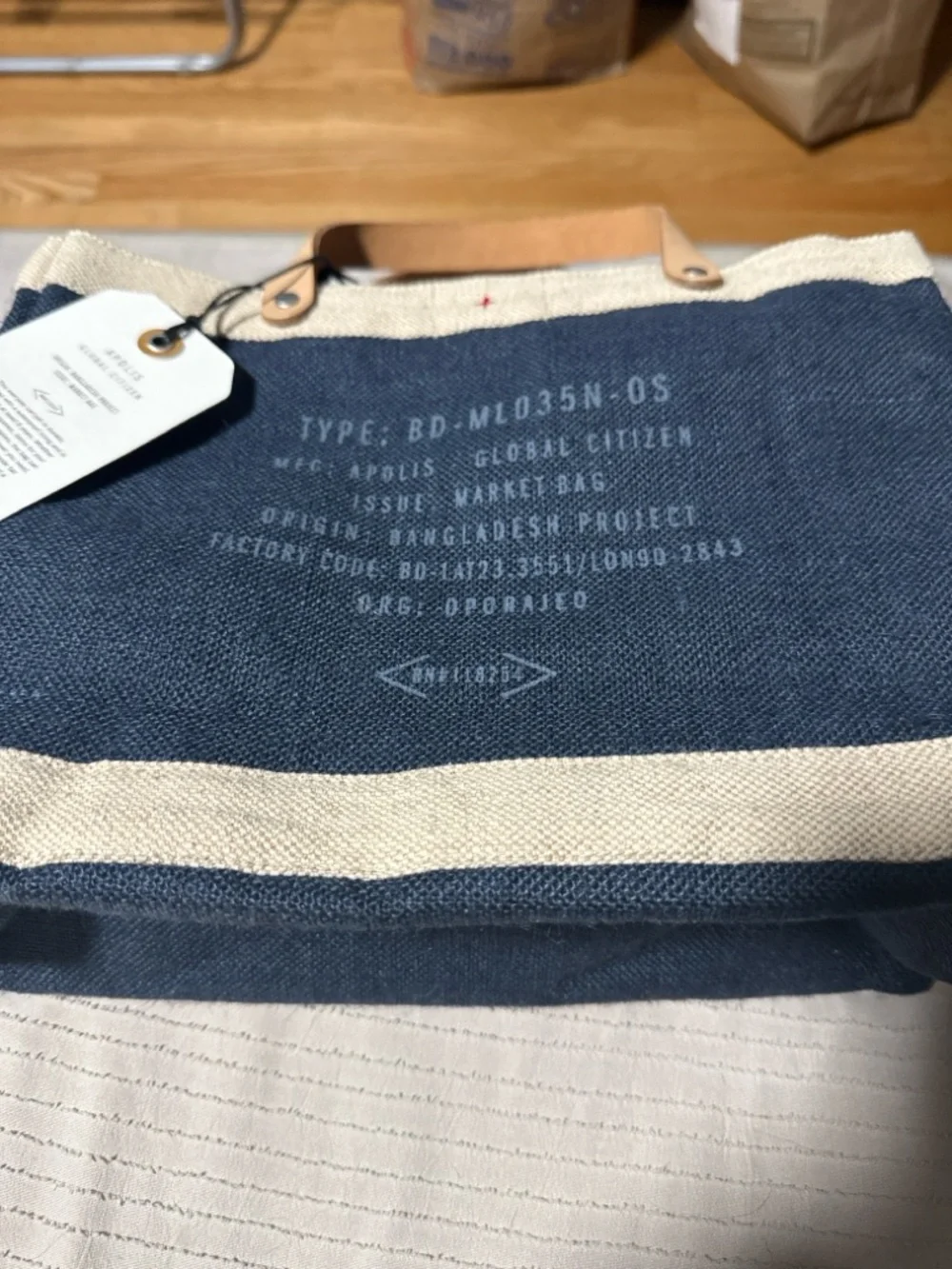 Alaska Branded Navy and Natural Apolis Canvas Tote Bag with Leather Handles